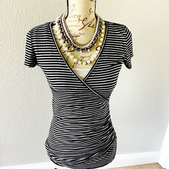 Cache Black And White Form Fitting Blouse Size S - Picture 3 of 11